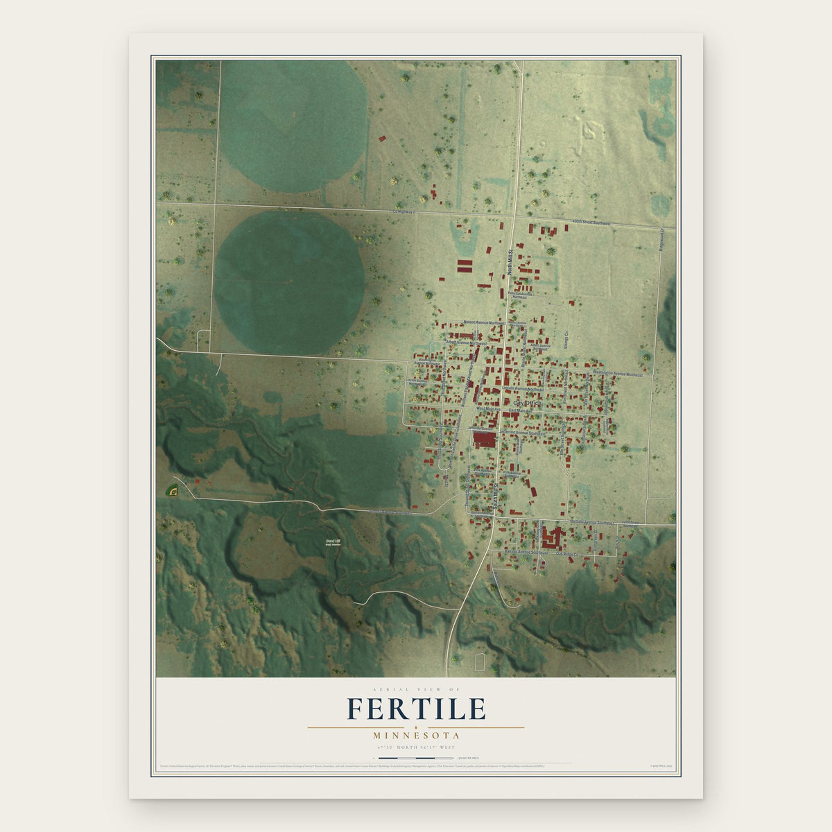 Fertile, Minnesota map print, the full design