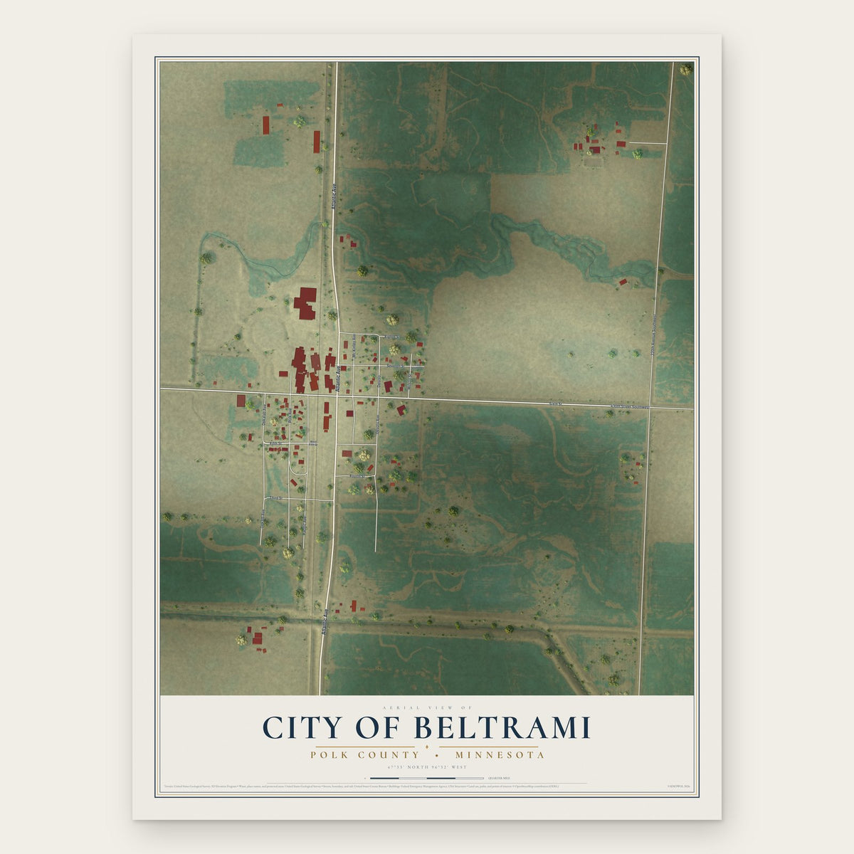 Beltrami, Minnesota map print, the full design