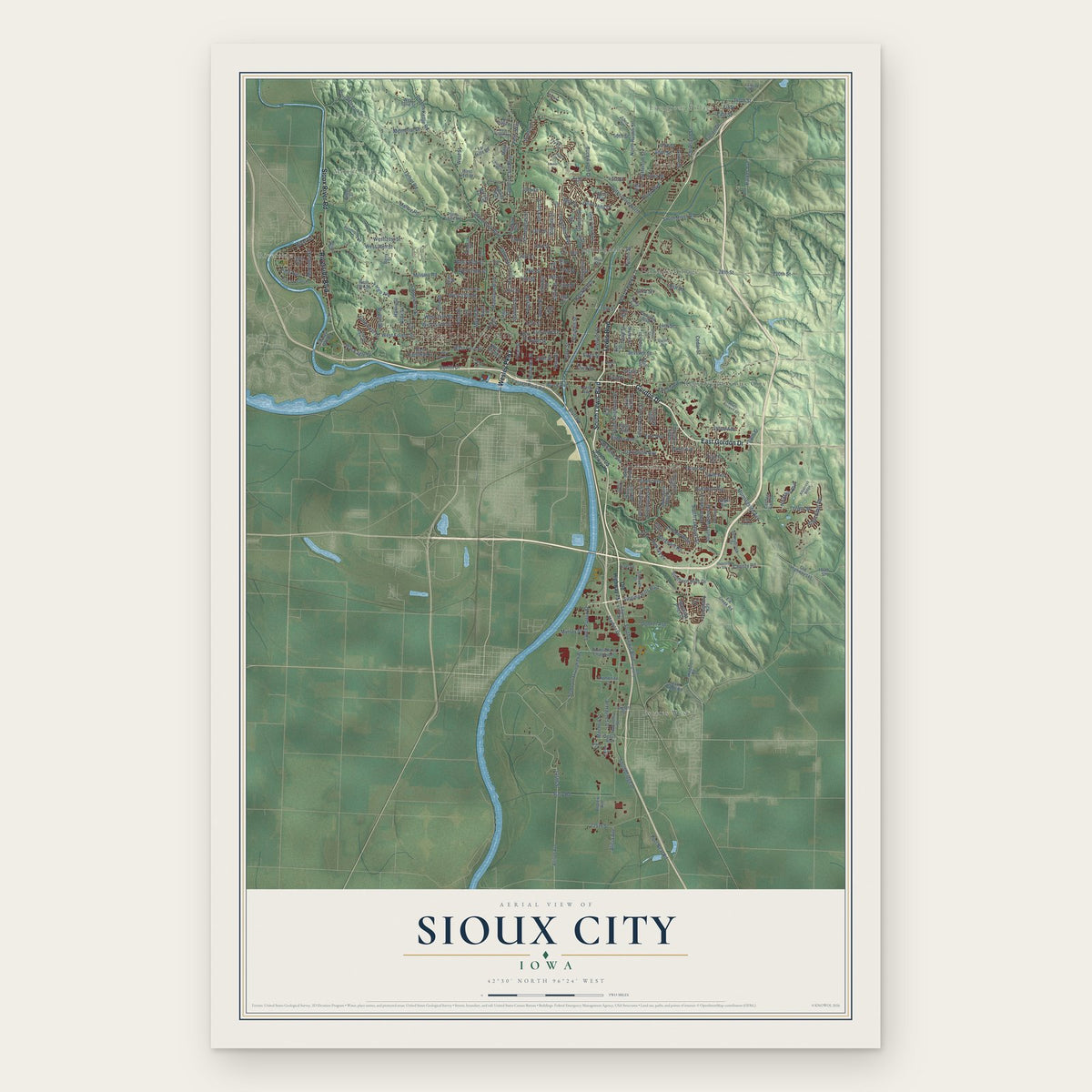 Sioux City, Iowa map print, the full design