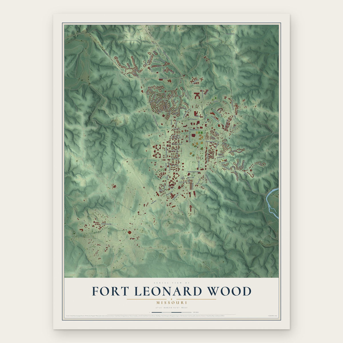 Fort Leonard Wood, Missouri map print, the full design
