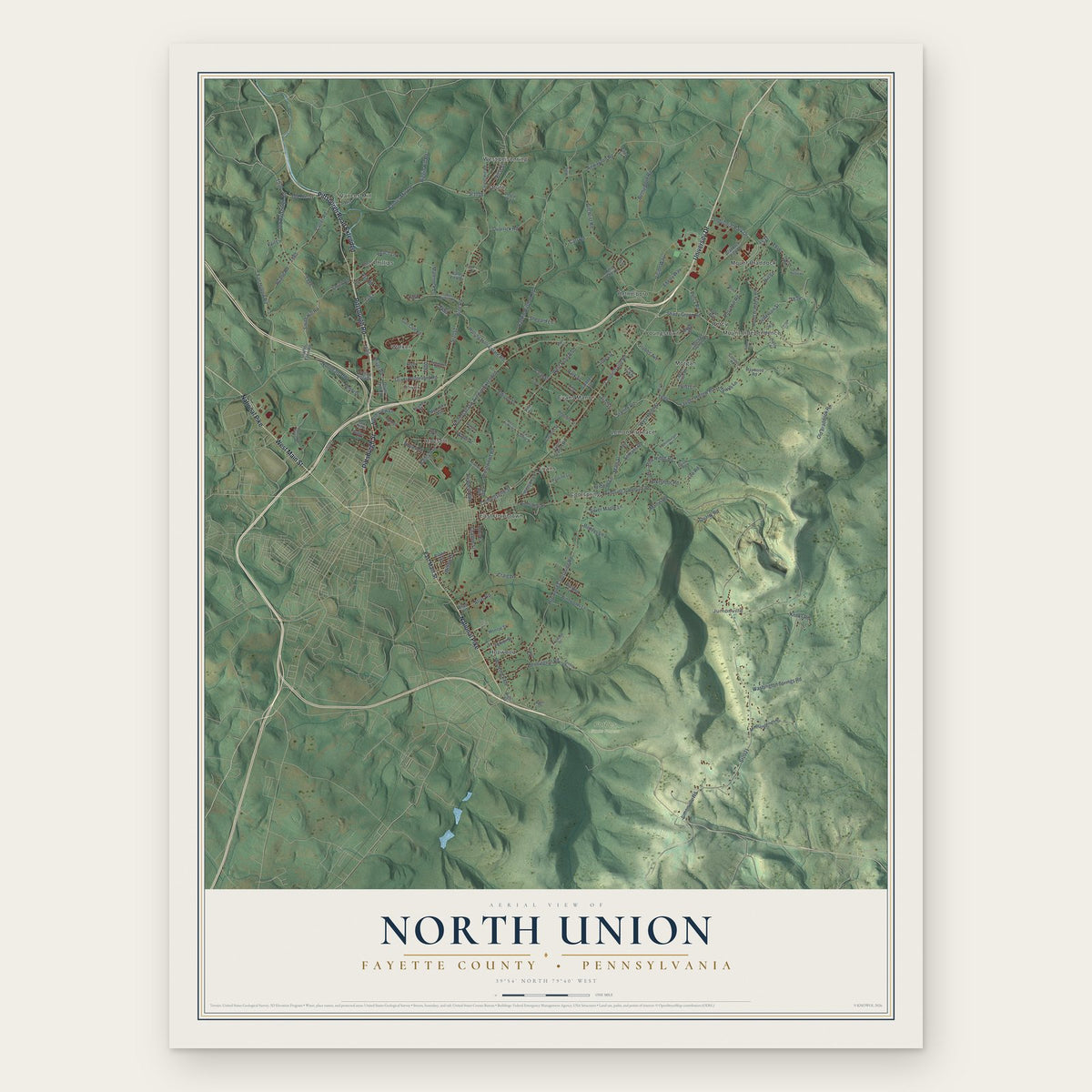 North Union, Fayette County, Pennsylvania map print, the full design