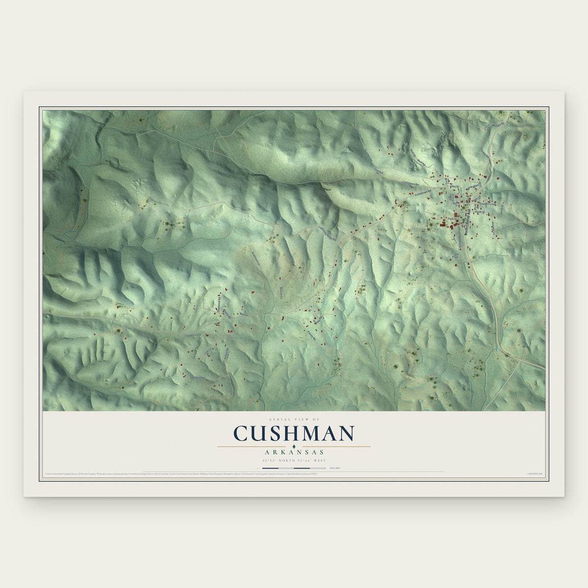 Cushman, Arkansas map print, the full design