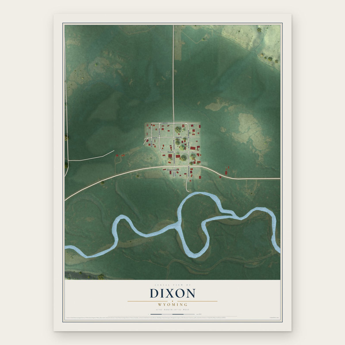 Dixon, Wyoming map print, the full design