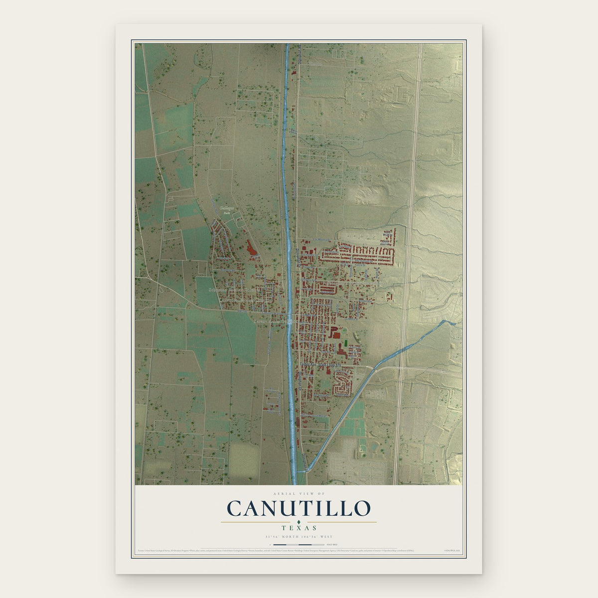 Canutillo, Texas map print, the full design