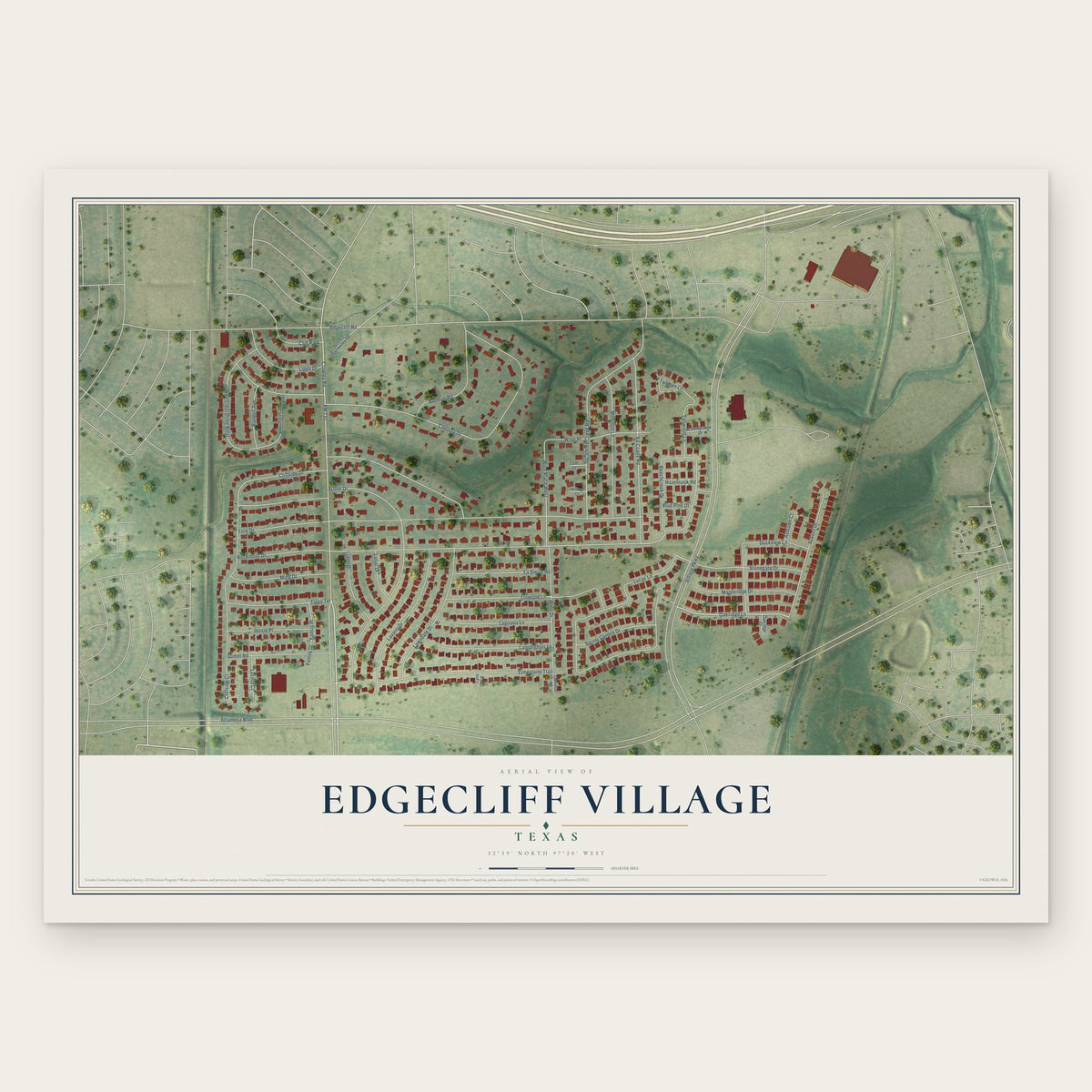 Edgecliff Village, Texas map print, the full design