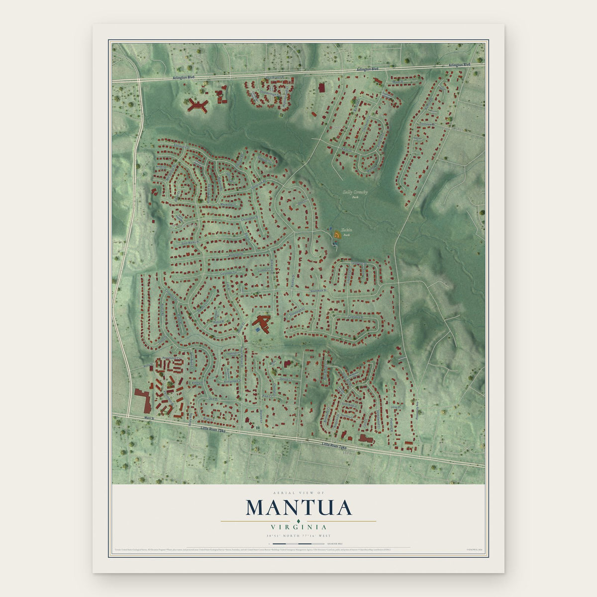 Mantua, Virginia map print, the full design