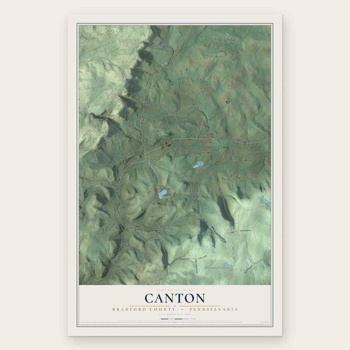 Canton, Bradford County, Pennsylvania map print, the full design