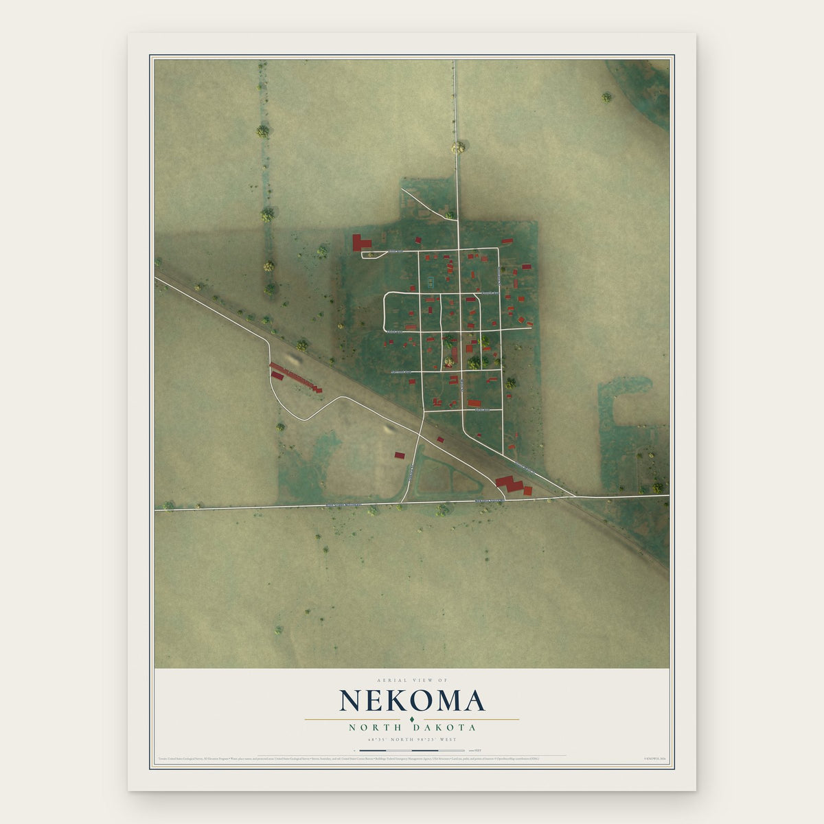 Nekoma, North Dakota map print, the full design