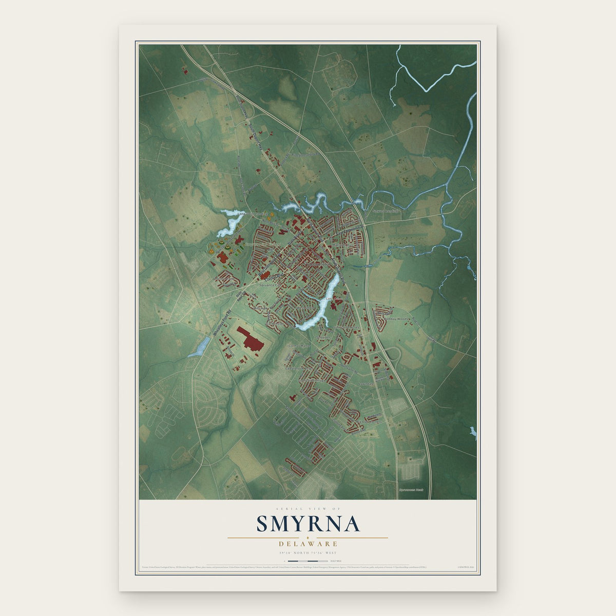 Smyrna, Delaware map print, the full design