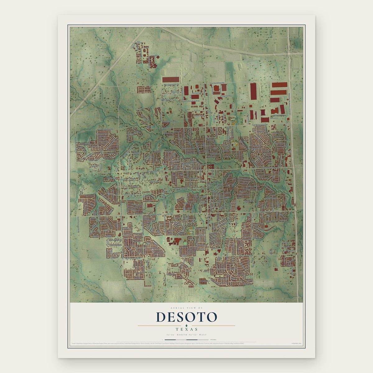 DeSoto, Texas map print, the full design