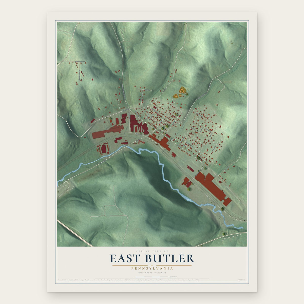 East Butler, Pennsylvania map print, the full design