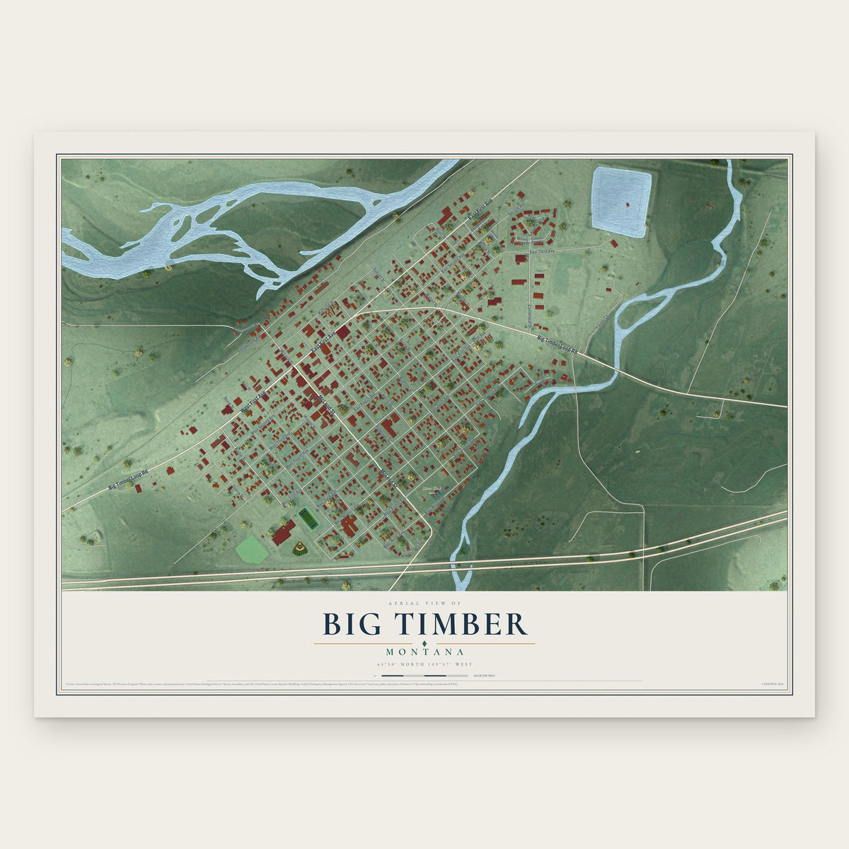 Big Timber, Montana map print, the full design