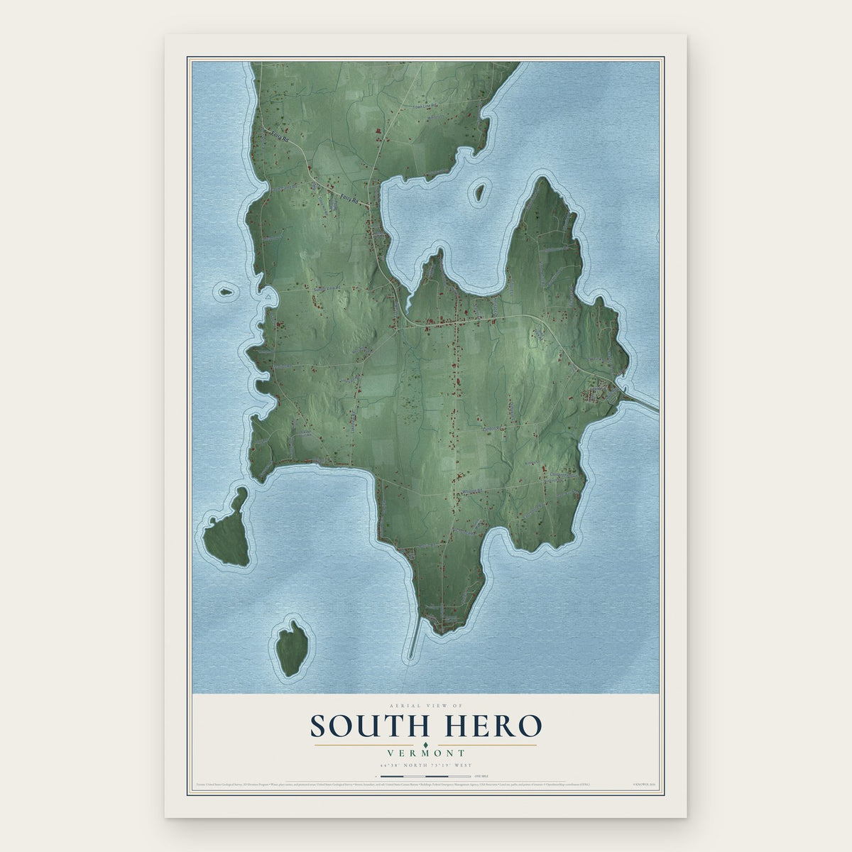South Hero, Vermont map print, the full design