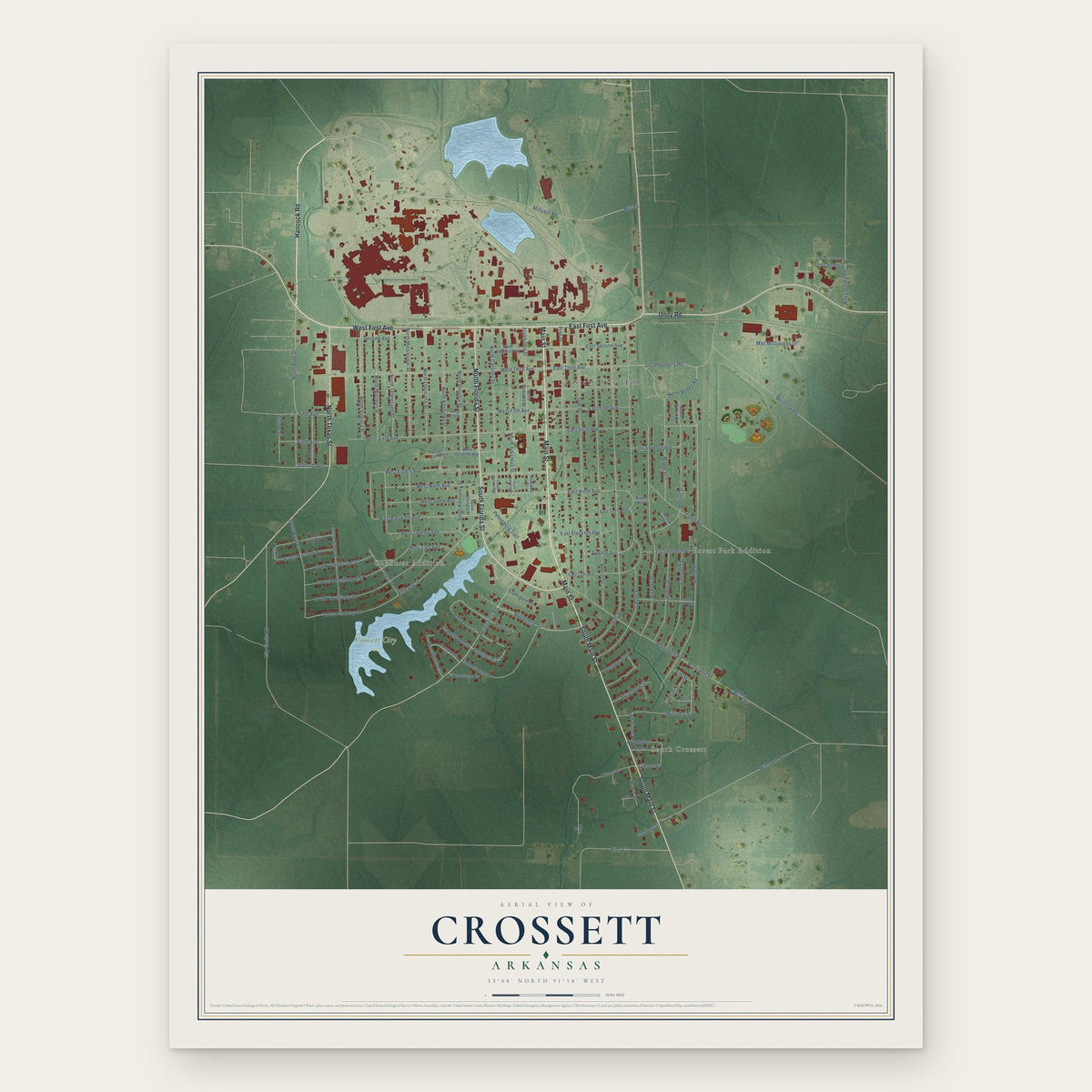 Crossett, Arkansas map print, the full design