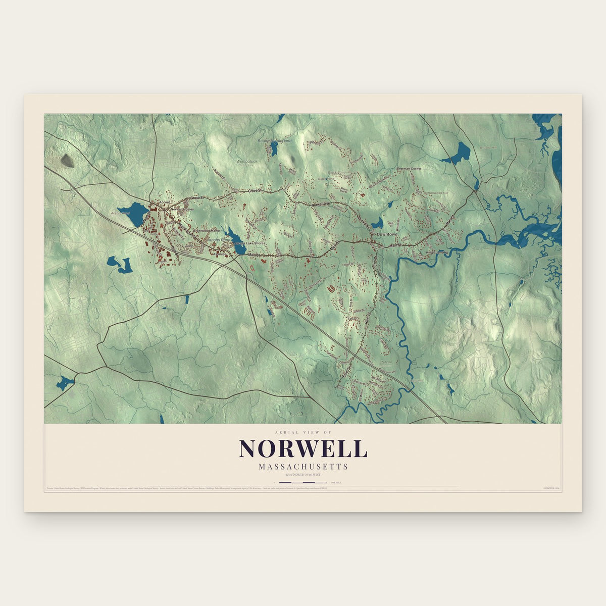 Norwell, Massachusetts map print, the full design