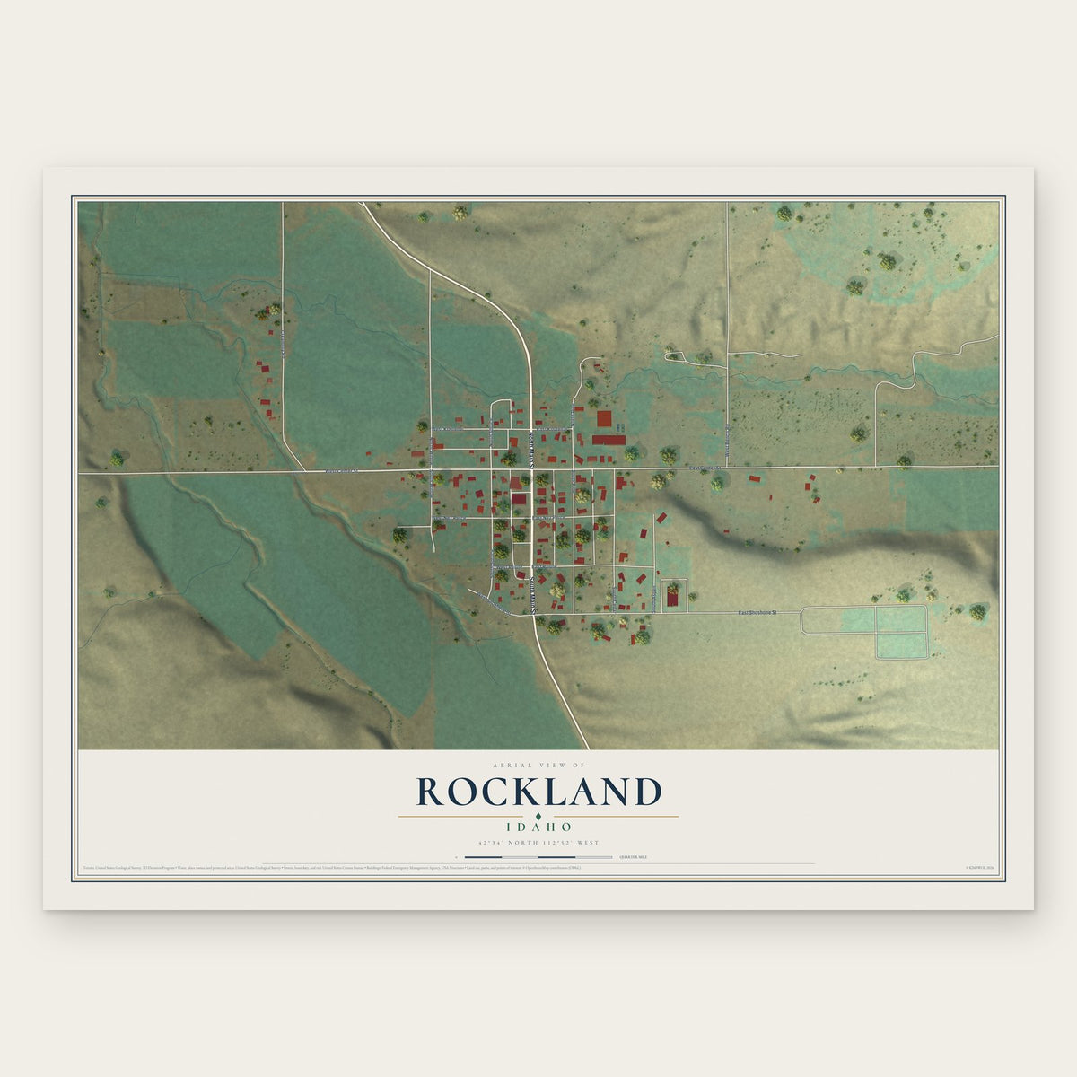 Rockland, Idaho map print, the full design