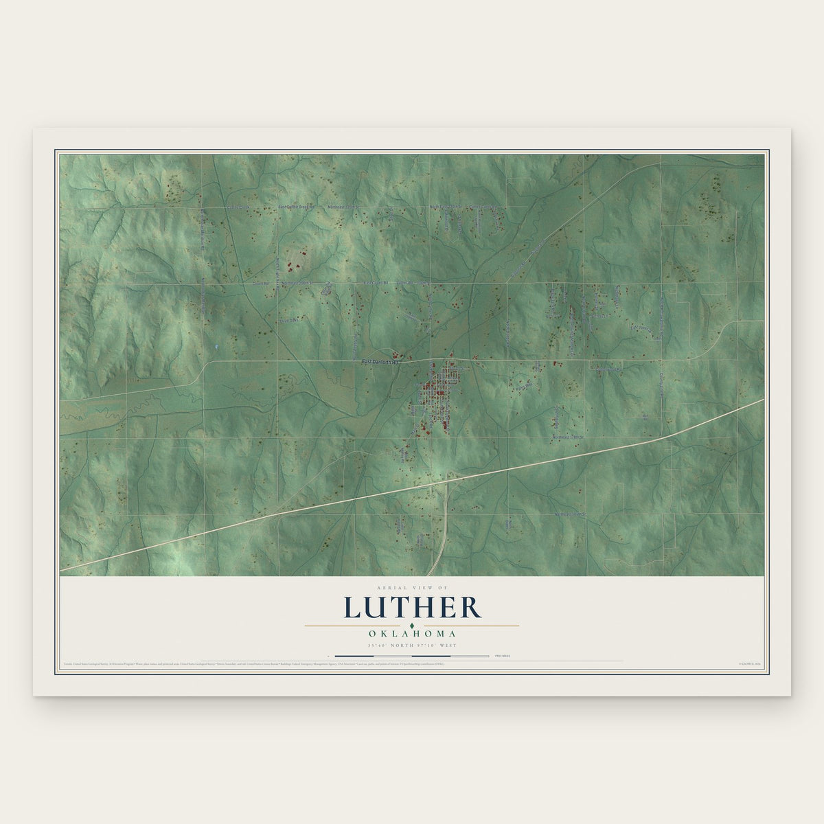 Luther, Oklahoma map print, the full design