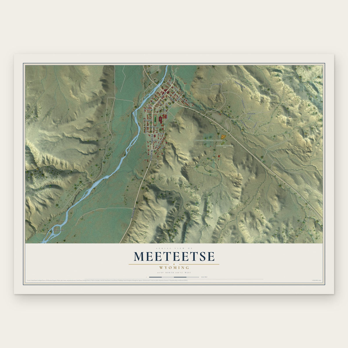 Meeteetse, Wyoming map print, the full design