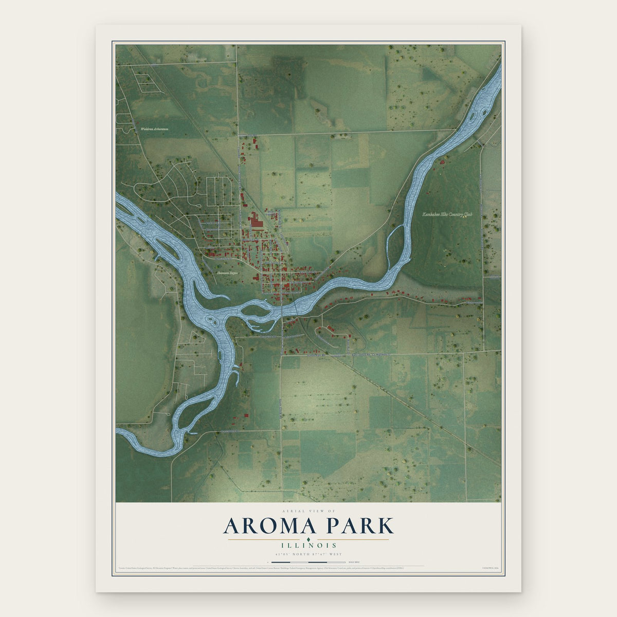 Aroma Park, Illinois map print, the full design