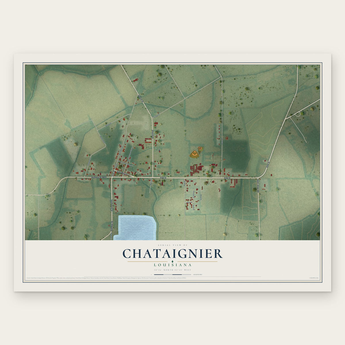 Chataignier, Louisiana map print, the full design