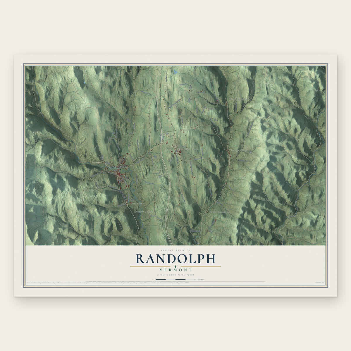 Randolph, Vermont map print, the full design