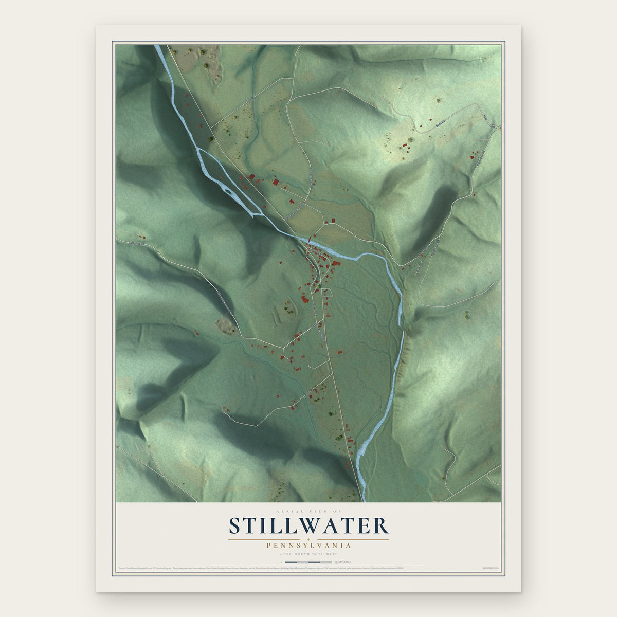 Stillwater, Pennsylvania map print, the full design