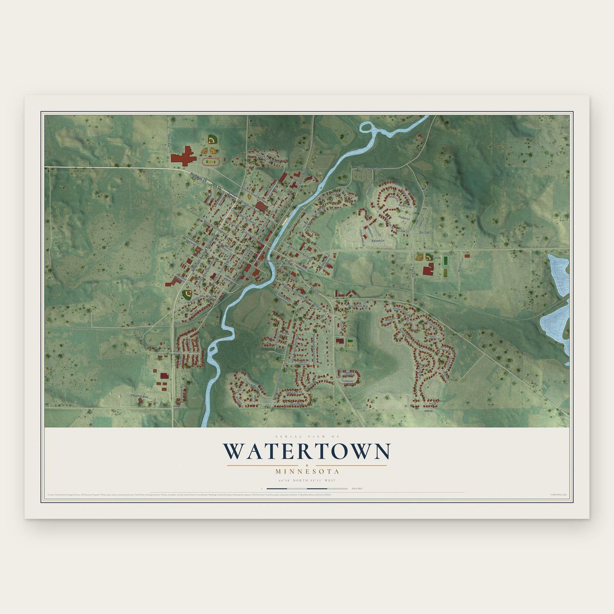 Watertown, Minnesota map print, the full design