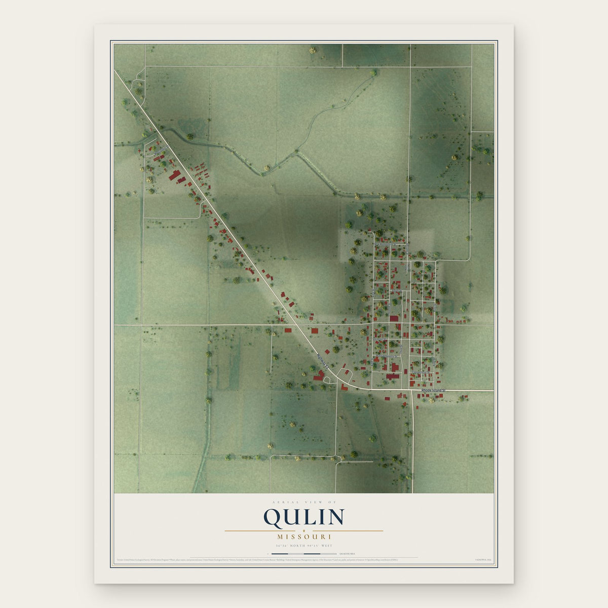 Qulin, Missouri map print, the full design