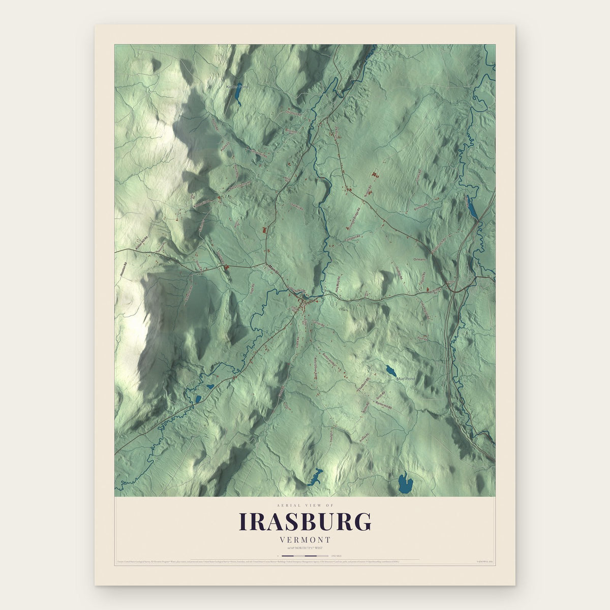 Irasburg, Vermont map print, the full design