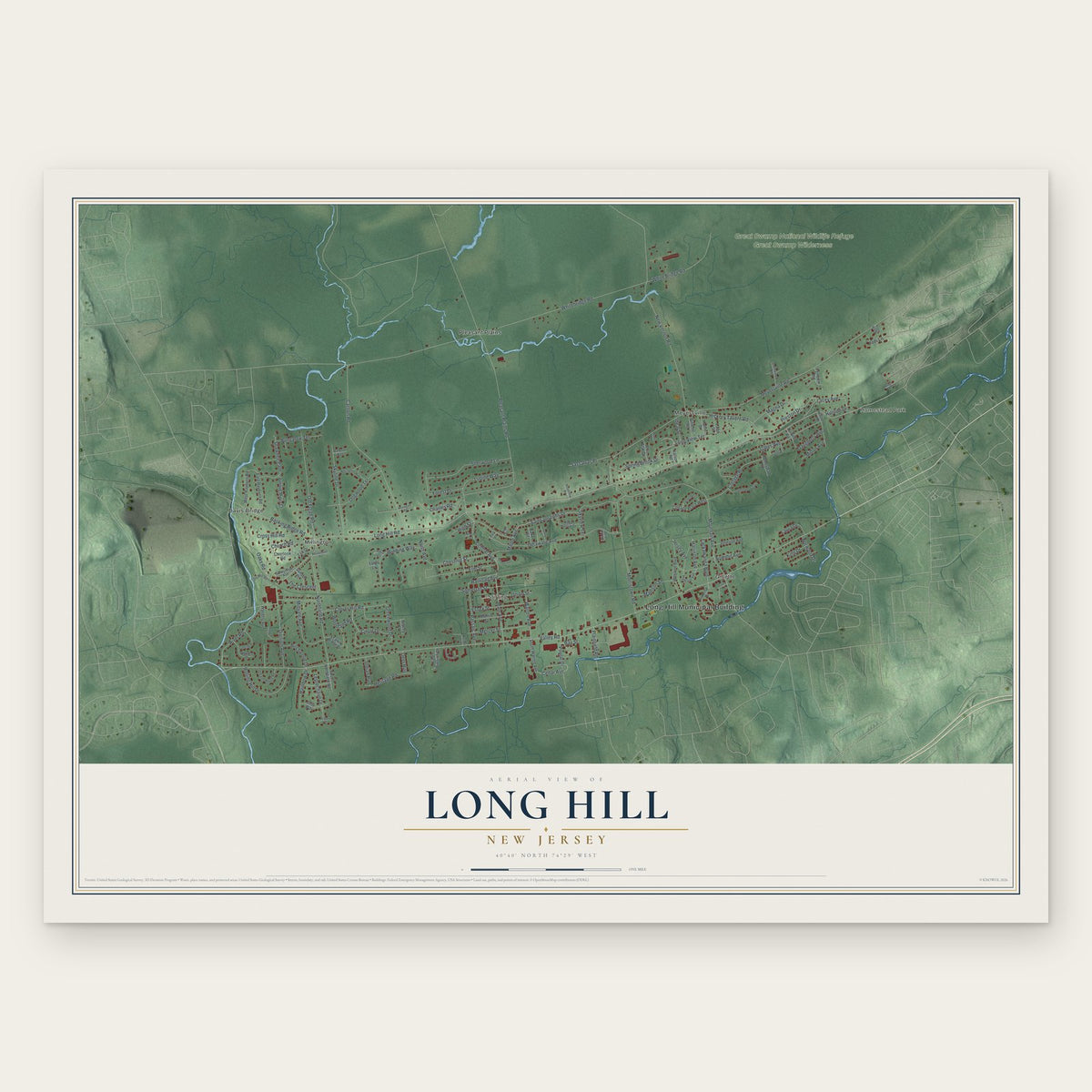 Long Hill, New Jersey map print, the full design