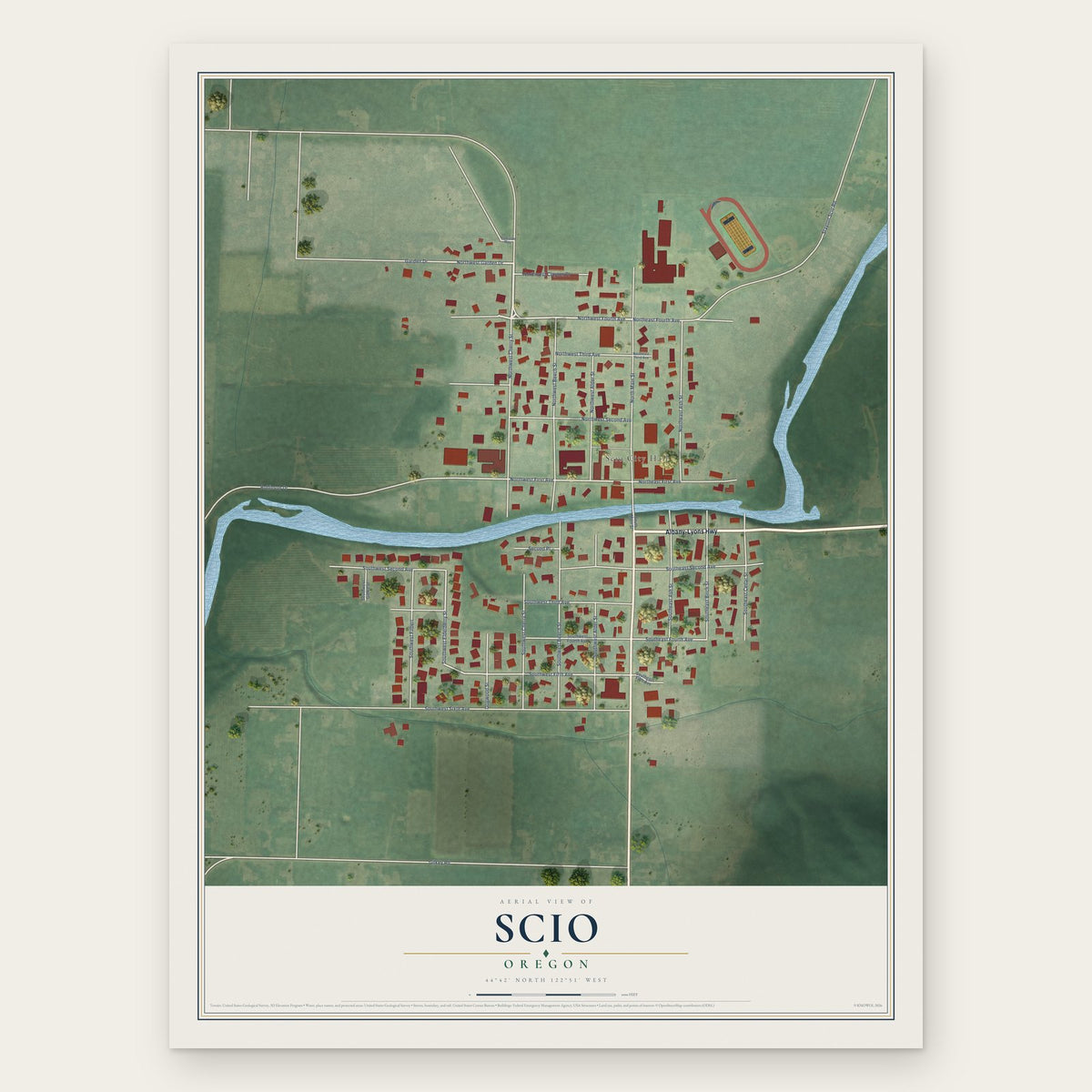 Scio, Oregon map print, the full design
