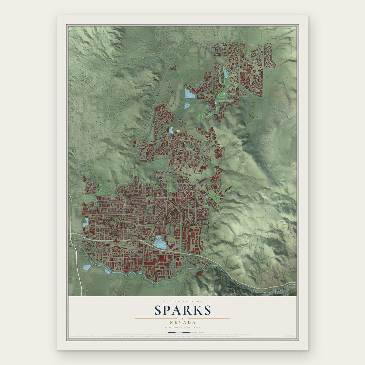 Sparks, Nevada map print, the full design