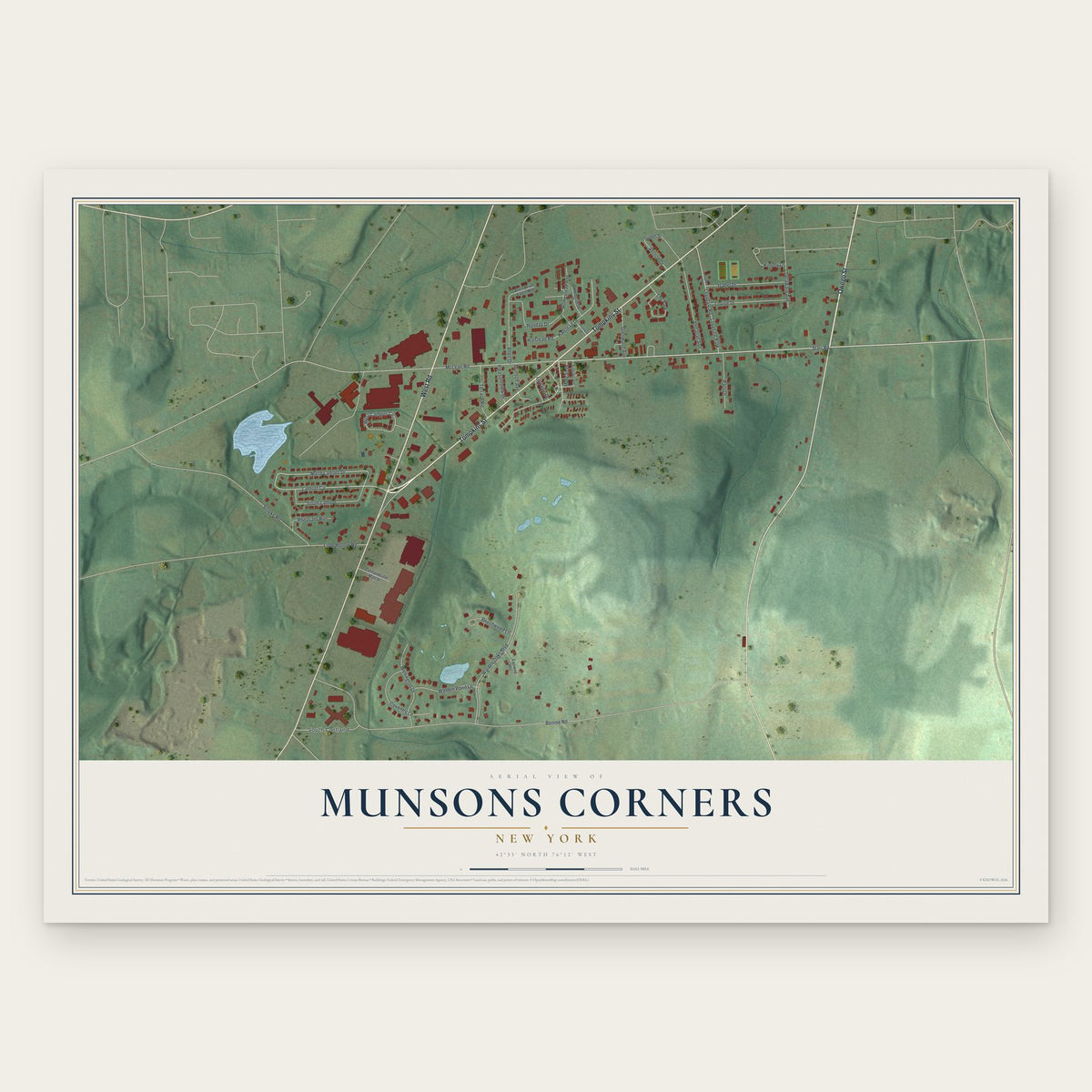 Munsons Corners, New York map print, the full design