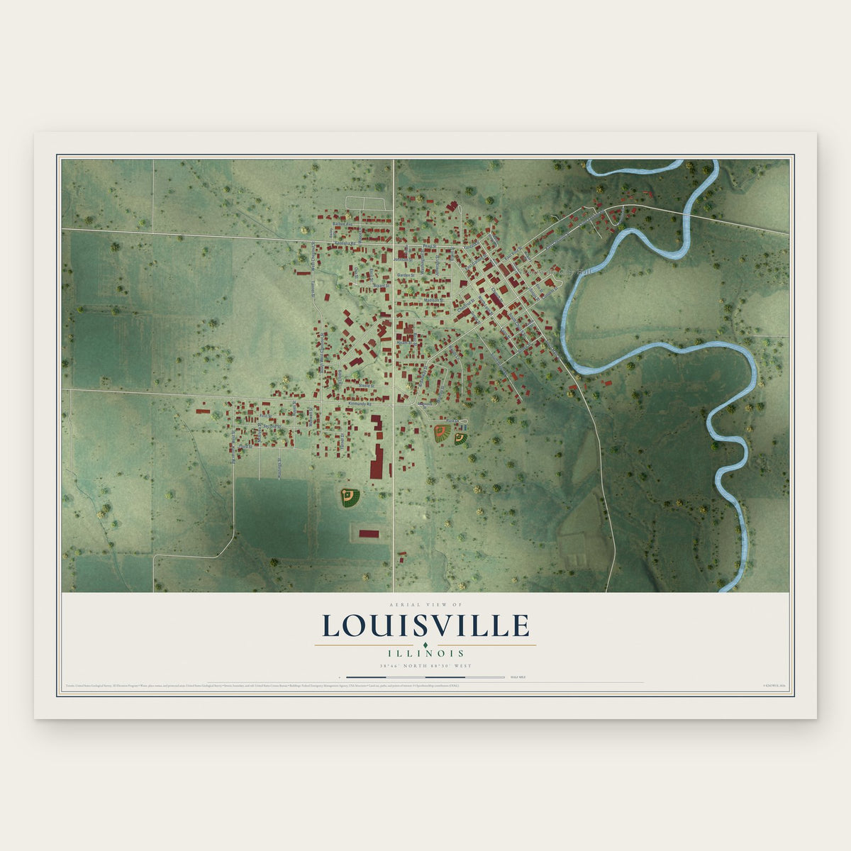 Louisville, Illinois map print, the full design
