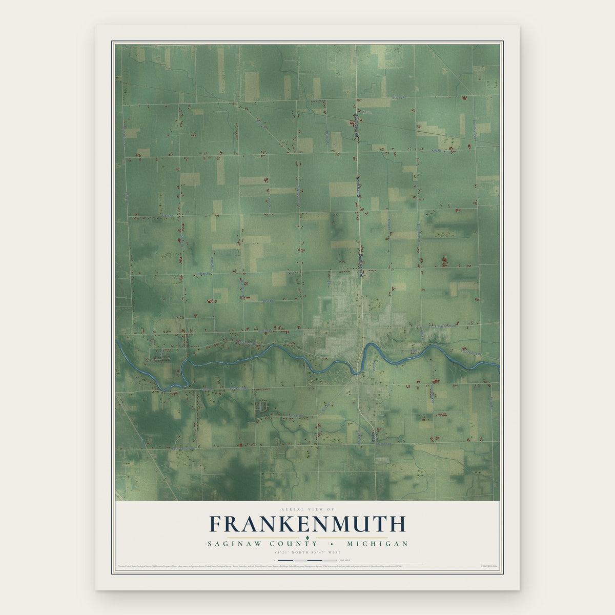 Frankenmuth, Saginaw County, Michigan map print, the full design