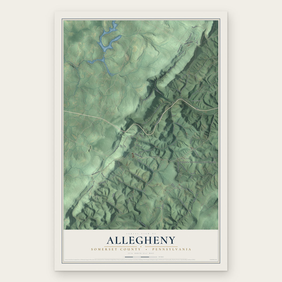 Allegheny, Somerset County, Pennsylvania map print, the full design