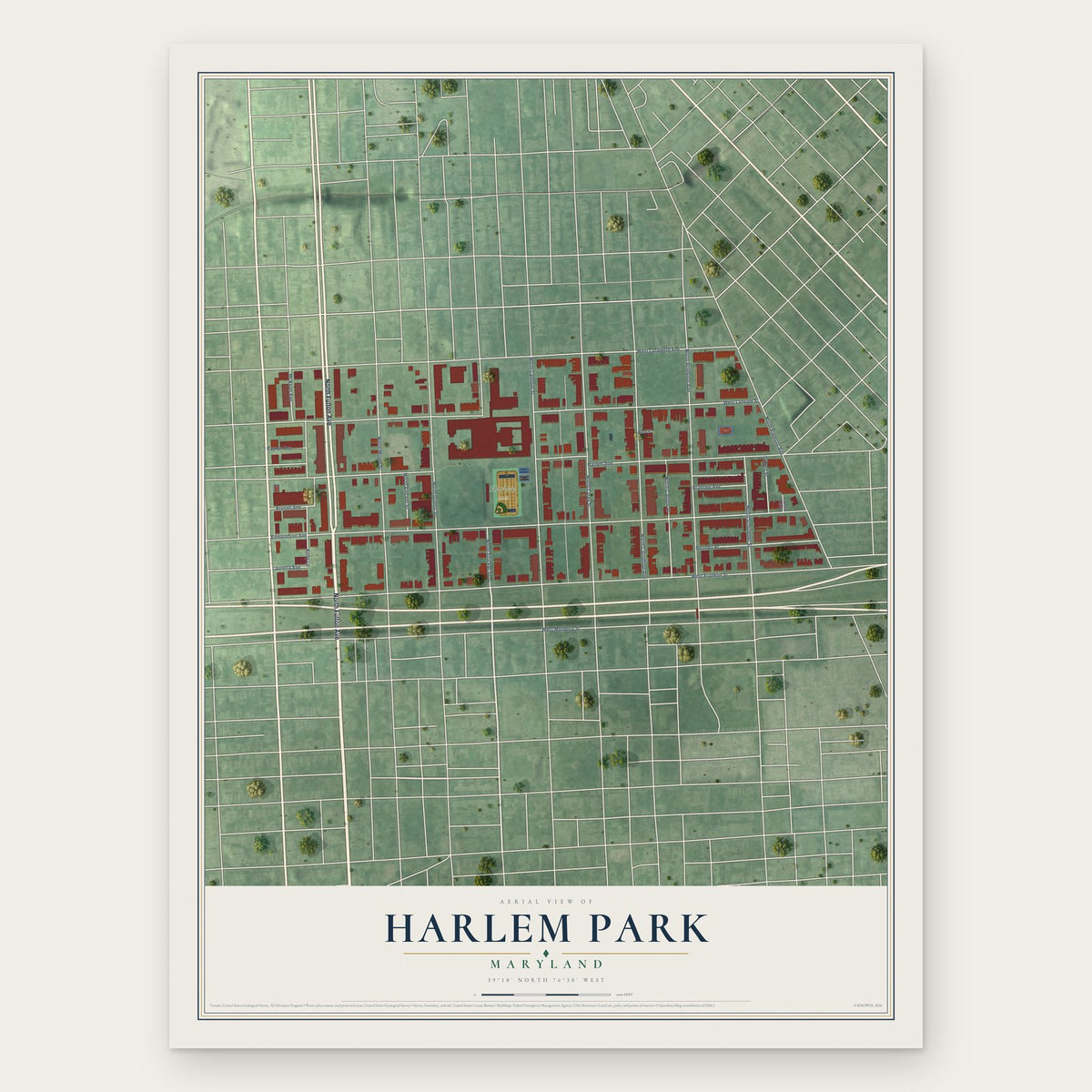 Harlem Park, Maryland map print, the full design