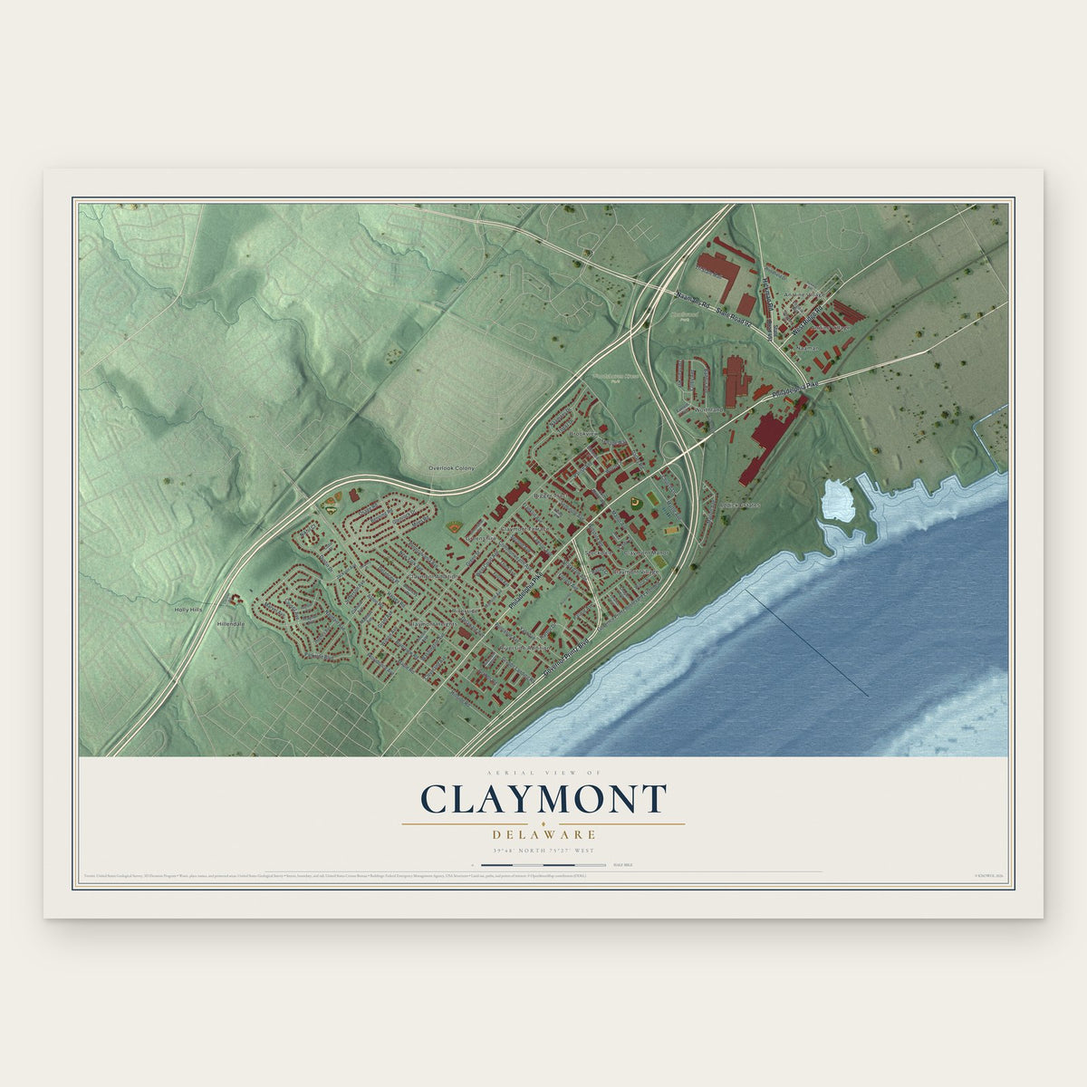 Claymont, Delaware map print, the full design
