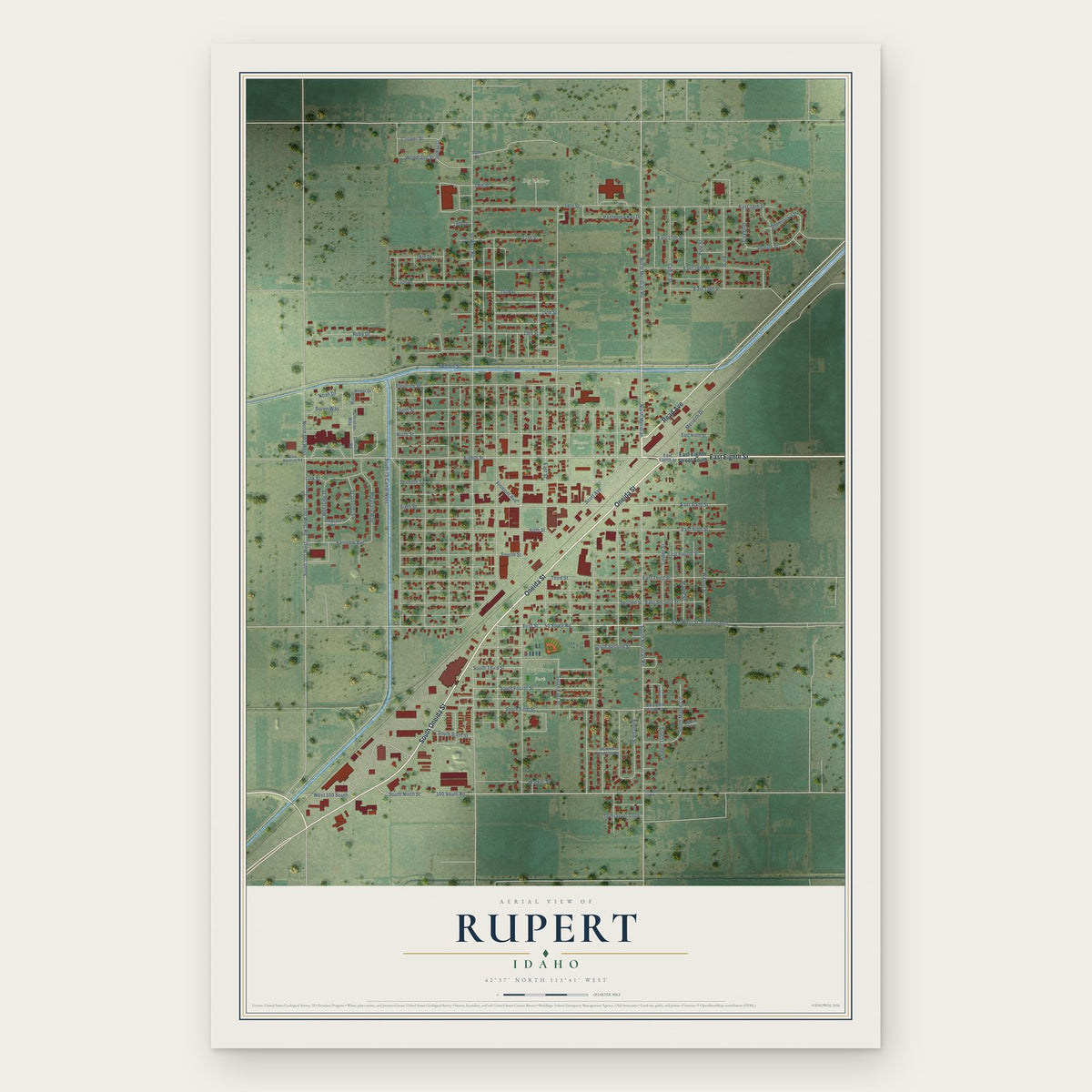 Rupert, Idaho map print, the full design