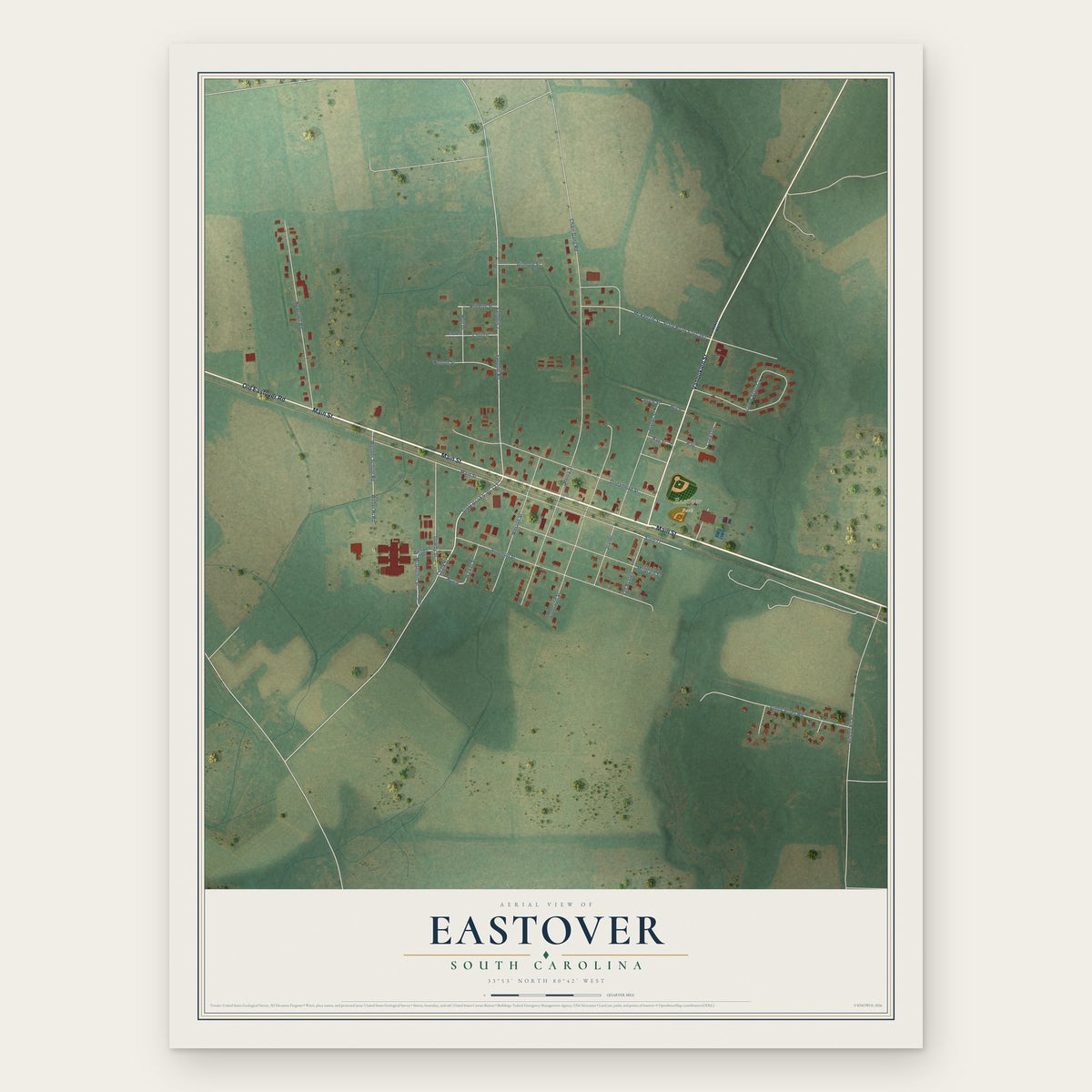 Eastover, South Carolina map print, the full design