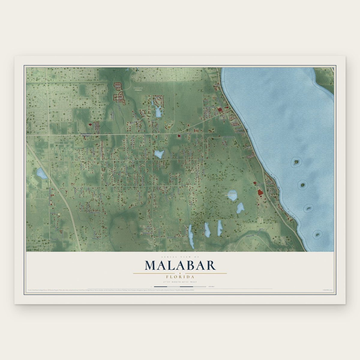 Malabar, Florida map print, the full design