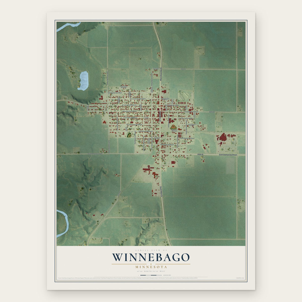 Winnebago, Minnesota map print, the full design