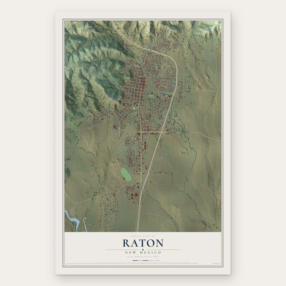 Raton, New Mexico map print, the full design