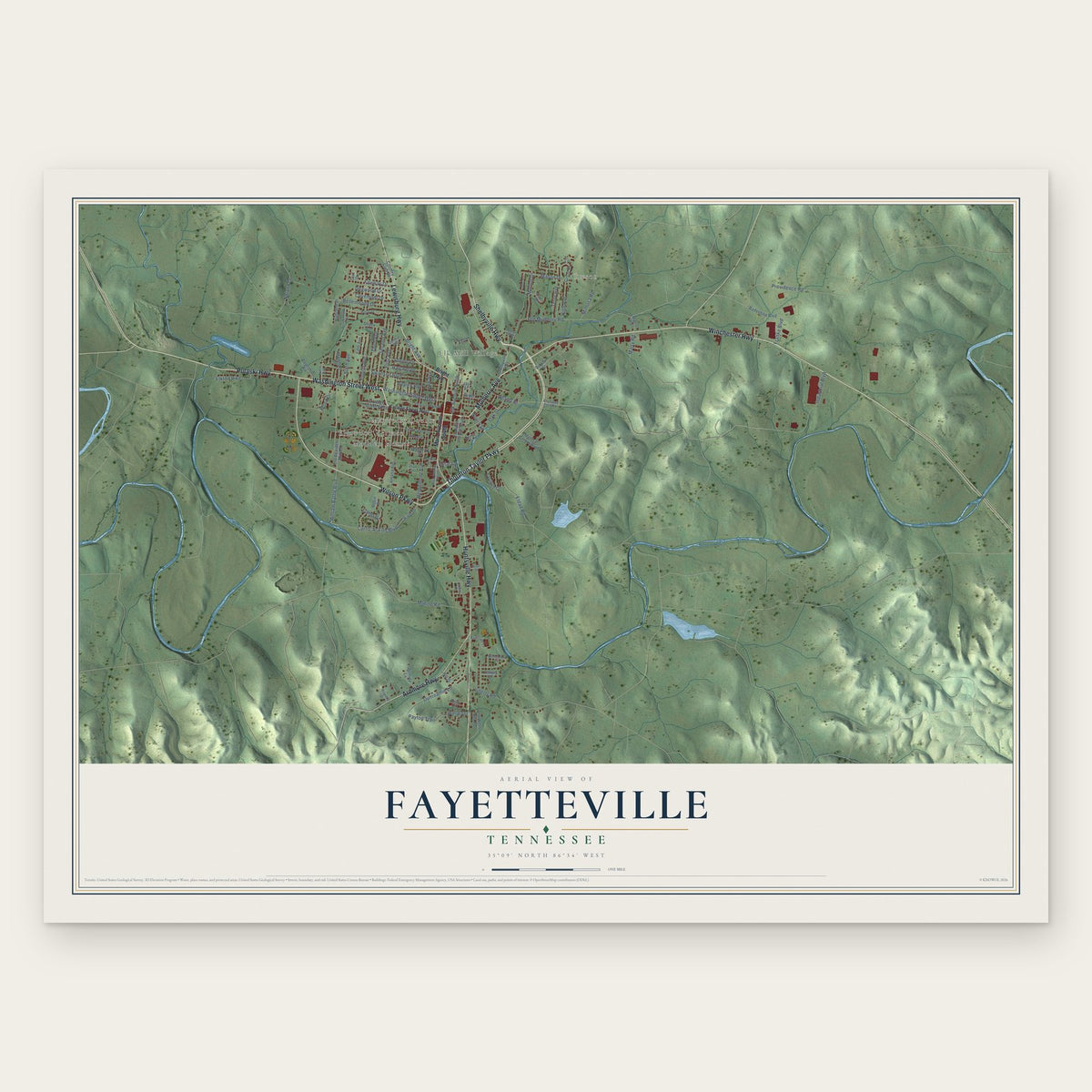 Fayetteville, Tennessee map print, the full design