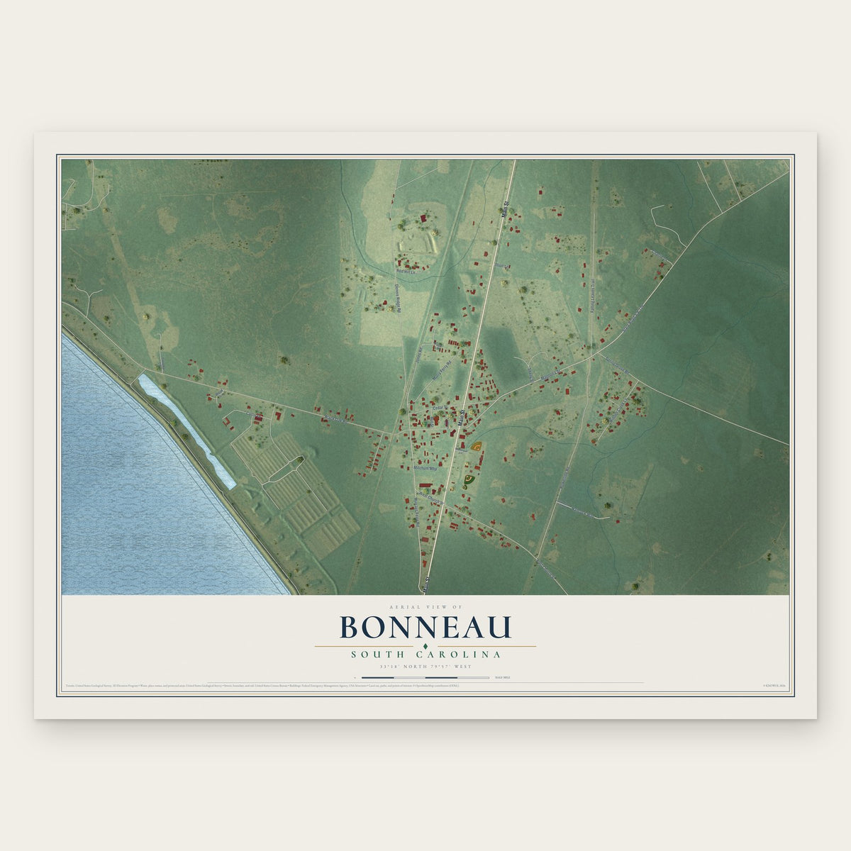 Bonneau, South Carolina map print, the full design