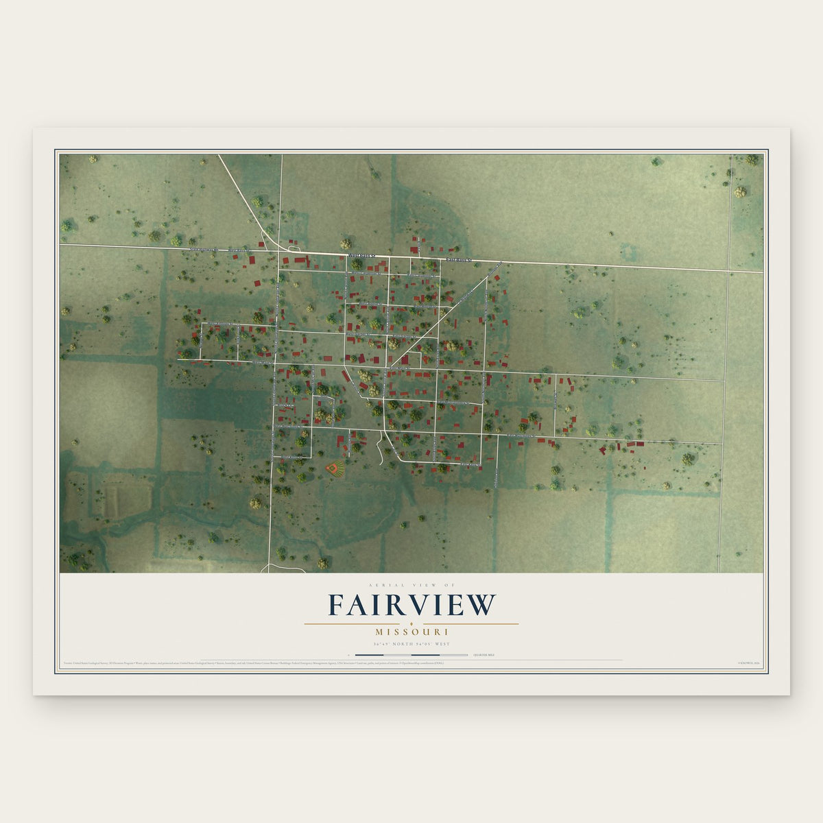 Fairview, Missouri map print, the full design