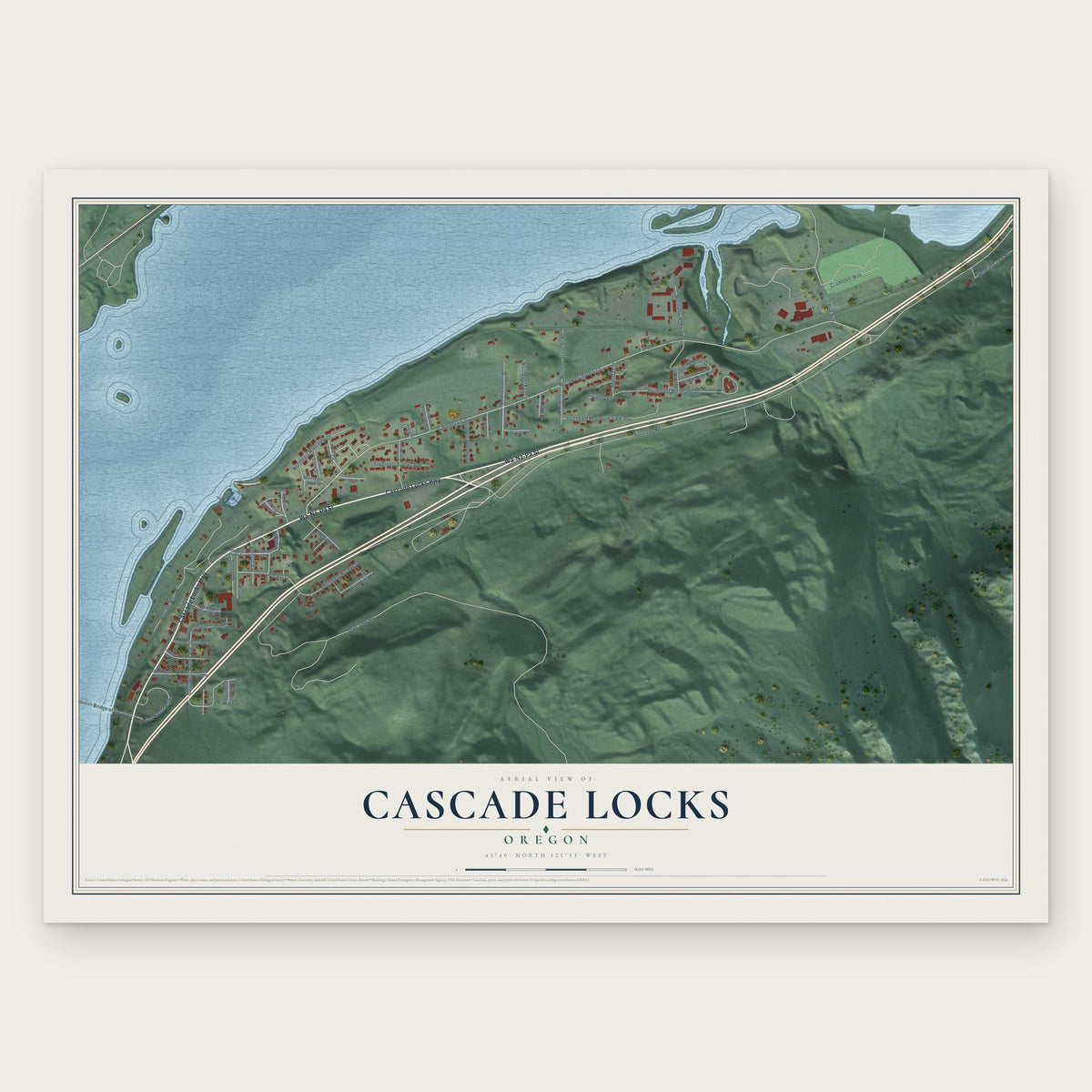 Cascade Locks, Oregon map print, the full design