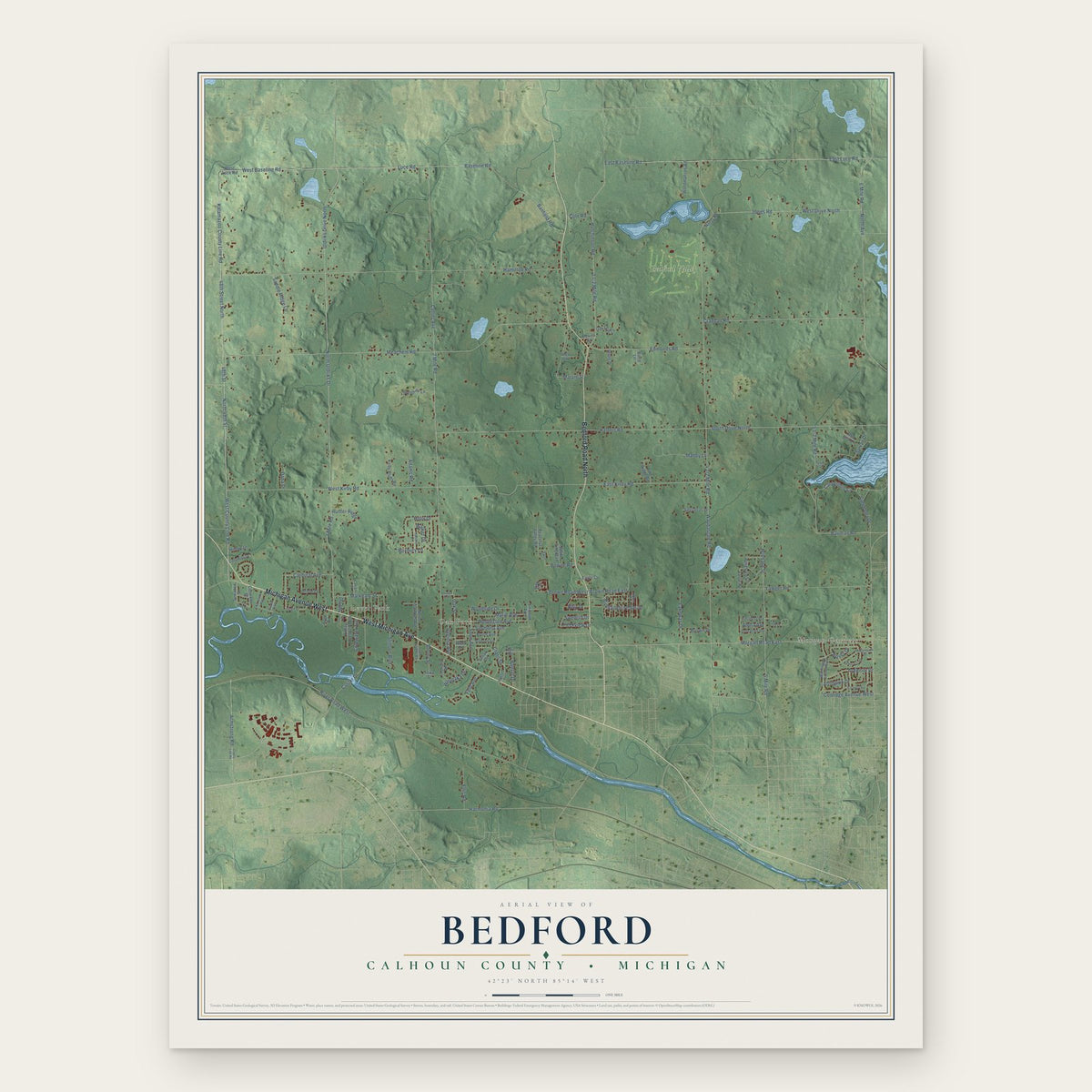 Bedford, Calhoun County, Michigan map print, the full design