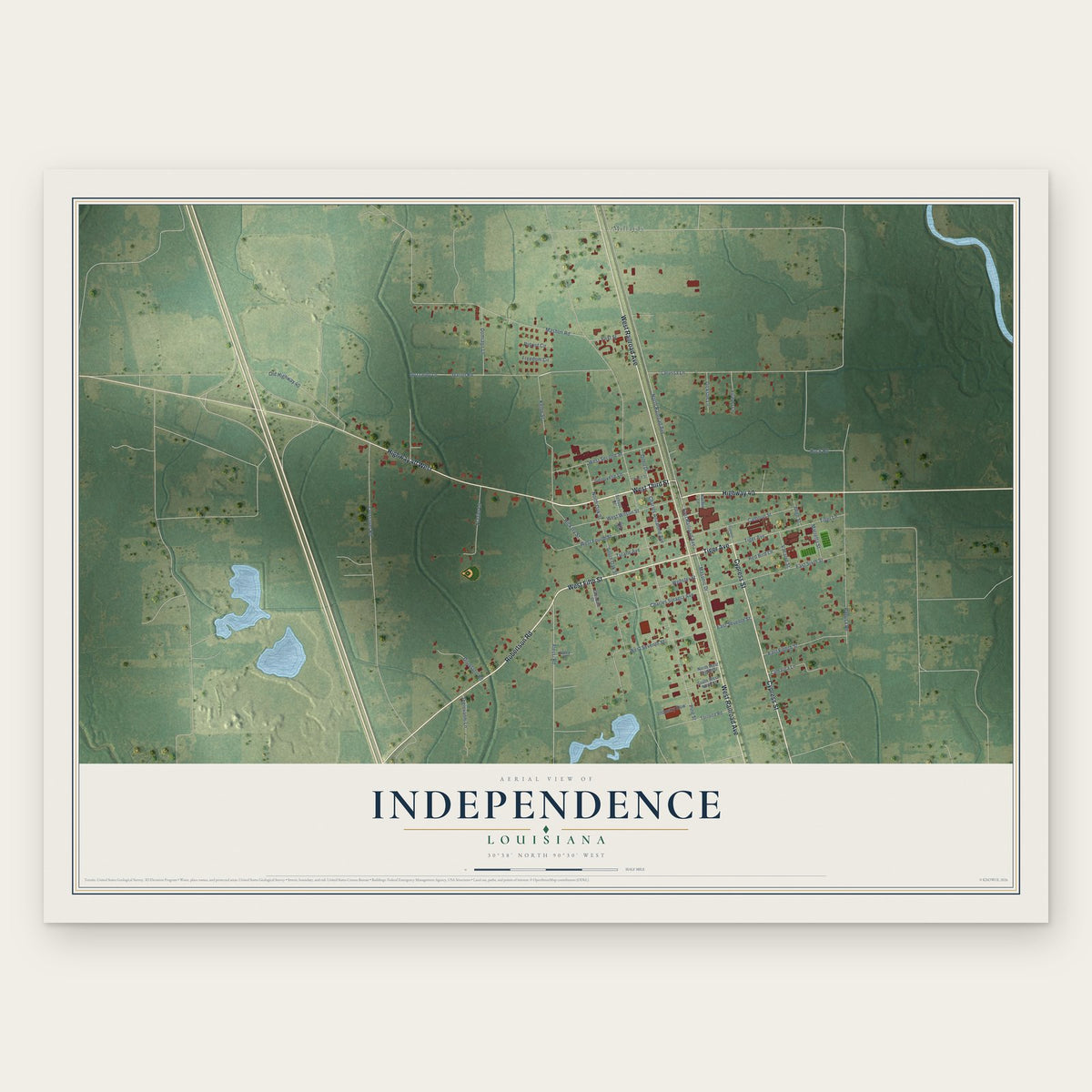 Independence, Louisiana map print, the full design