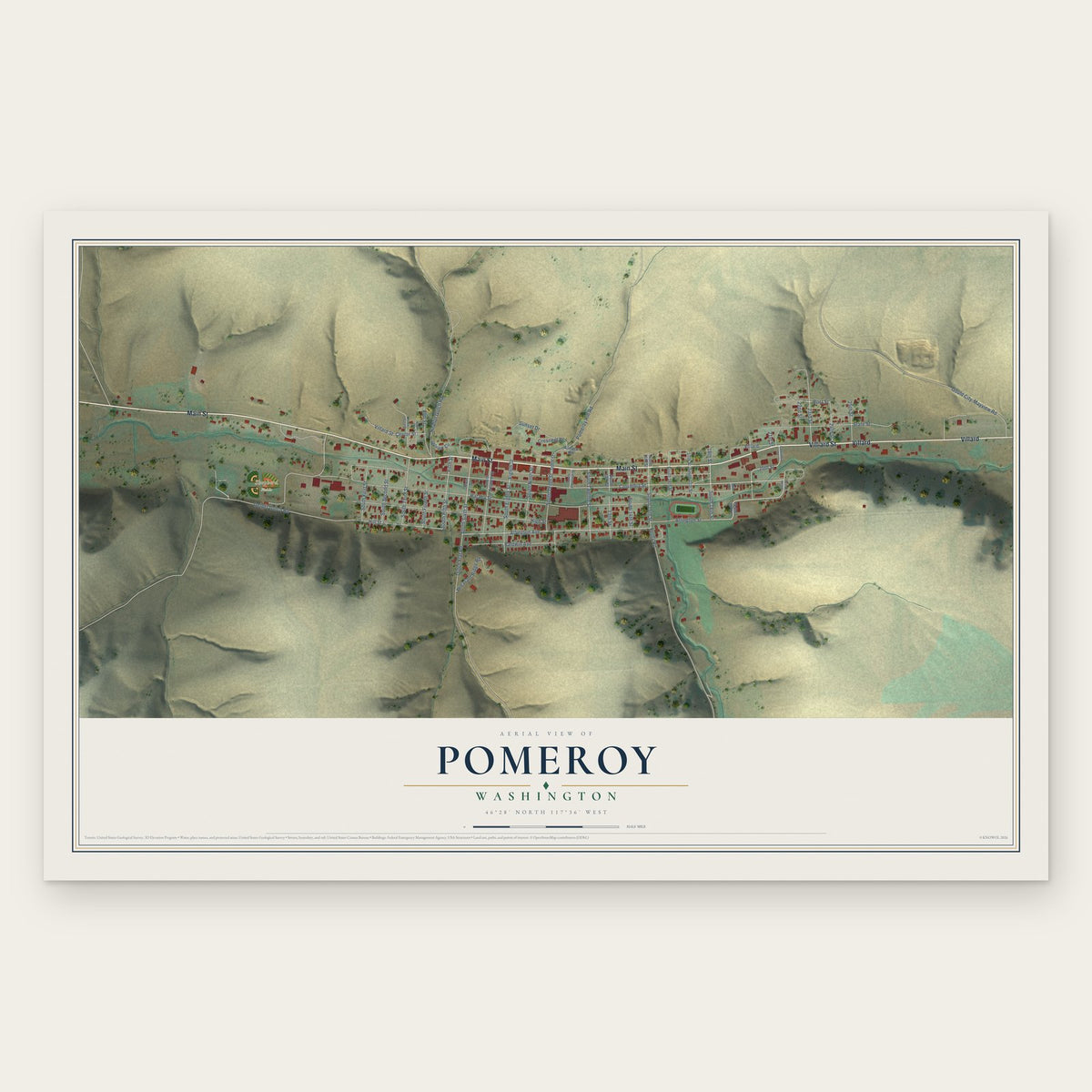 Pomeroy, Washington map print, the full design